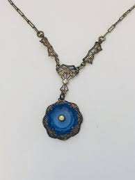 Art Nouveau Art Deco Sterling Silver Cobalt Glass Rhinestone ...