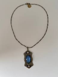 VINTAGE ART DECO Czech Blue Faceted Glass Enamel Filigree ...