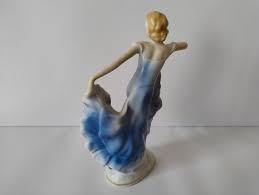 Porcelain Art Deco Dancing Figurine in Blue Dress - Etsy Israel