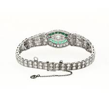 Vintage Art Deco Old Euro Cut Diamond and Emerald Bracelet ...