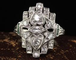 Antique Art Deco Platinum Old Euro Marquise Diamond and Emerald Shield Ring - Etsy