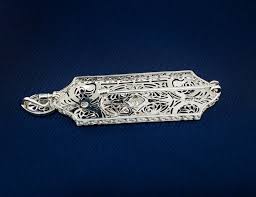 14k White Gold Art Deco Diamond and Sapphire Convertible Brooch/Pendant For Sale at 1stDibs