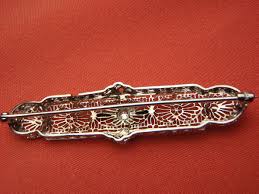 Art Deco Filigree 14K White Gold Diamond & Sapphire Brooch Pin Circa 1920s | eBay UK