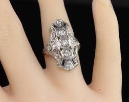 Antique Art Deco Platinum Old Euro Diamond and Sapphire ...