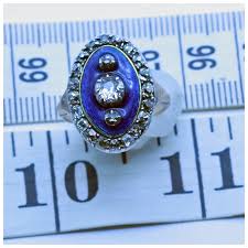 Antique Georgian ring Diamonds Gold Silver Blue Enamel Old Cut . For Sale at Ruby Lane