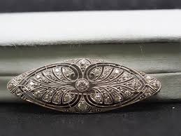 Estate Edwardian Platinum Navette Old European Diamond Brooch For Sale at 1stDibs