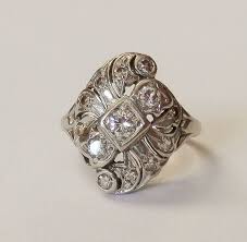 Art Deco Filigree Cluster Wedding Ring 14K White Gold Over ...
