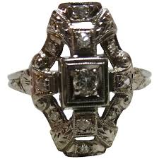 Art Deco 18K White Gold Diamond Ring. For Sale at Ruby Lane
