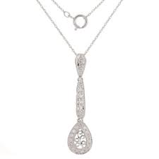 14k White Gold 0.25ctw Diamond Pave Vintage Style Drop ...