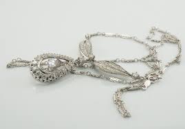 Art Deco Diamond Necklace, Vintage 14K White Gold Teardrop ...