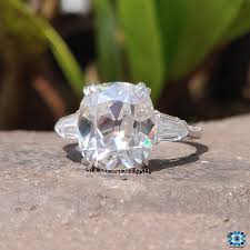 Old European Cut Cushion Moissanite Three Stone Engagement ...