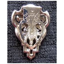 Art deco single dress clip white metal clear rhinestone ...