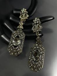 Heidi Daus Art Deco Revival Bronze Finish Metal Crystals Long Dangle Earrings | eBay