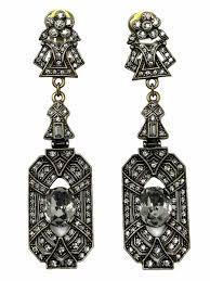Heidi Daus Art Deco Revival Bronze Finish Metal Rhinestone Long Dangle Earrings | eBay