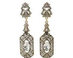 Heidi Daus Art Deco Revival Bronze Finish Metal Rhinestone Long Dangle Earrings - Etsy