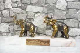 Beautiful Art Deco Sculpture 2 Elephants on marble antique ...