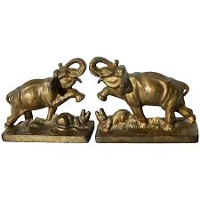 Antique Cast Iron Bookends Elephant and Tiger. For Sale at ...