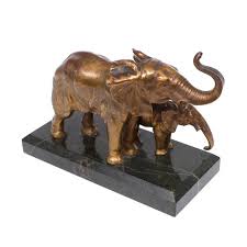 Art Deco Two Elephants on Black Marble Base, France, 1925 ...