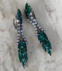 Vintage Green and Silver Rhinestone Chandelier Earrings ...