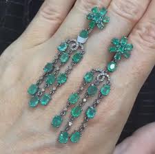 Natural Emerald Gemstone Dangle Earring, Pave Diamond ...