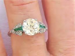 Art Deco Style Round Cut Lab-Created Diamond & Emerald Ring ...