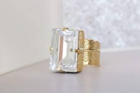 Crystal Signet Ring, Art Deco Rectangular Feather Ring ...