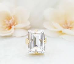 EMERALD CUT RING Large Baguette Diamond Crystal Ring, Gold ...