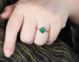 Unique Long Hexagon Emerald Engagement Ring, Art Deco Baguette Green Emerald Wedding Ring, 14K Rose Gold Three Stone Promise Ring for Women - Etsy