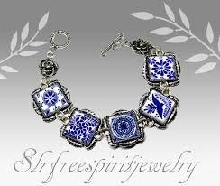 Tile Design Link Bracelet, Silver Plated, Ethnic Accessory ...