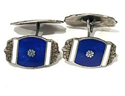 925 Cobalt Blue & White Enamel Sterling Silver Cufflinks Art ...