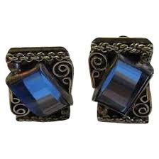Vintage Mexican 1930s sterling silver Blue Glass earrings ...