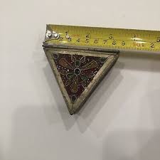 Trinket Box enameled metal hinged Footed triangle colorful | eBay