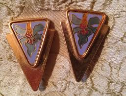 Laurel Burch Earrings Pale Blue Orchid Flower Triangle Cloisonne Clip-on RARE Vintage Jewelry 1980s Blue Green Russet Gold - Etsy