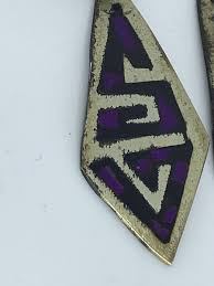 Vintage Artisan Earrings Purple Inlay Chips Kite Shaped Aged Patina | eBay