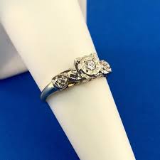 Art Deco 14K Yellow White Gold Diamond Hearts Beads Scroll Engagement Ring - Etsy