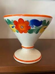 Vintage Czechoslovakian Ivory Ceramic Vase w/Orange Green ...