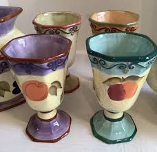 Tabletops Unlimited Medici Fruit Motif Teapot 4 Goblets ...