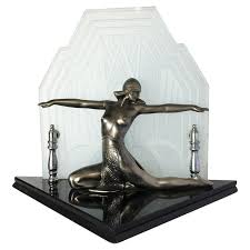 Art Deco Revival Chrome Art Deco Cleopatra Lamp with Etched Glass Shade For Sale at 1stDibs