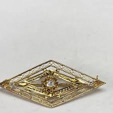 Antique 10k Yellow Gold Art Deco Filigree Pin/Brooch!! Diamond! | eBay