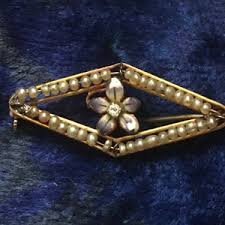 Vintage 10K YG Flower and Crescent Pendant Pin Diamond and Seed Pearl Circa 1920 - Etsy