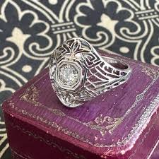 Art Deco Filigree Diamond 14k White Gold Ring For Sale at 1stDibs | aggie ring with diamond, aggie ring for sale, white gold aggie ring