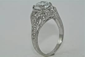 14kt White Gold and Diamond Edwardian Style Hand Engraved ...
