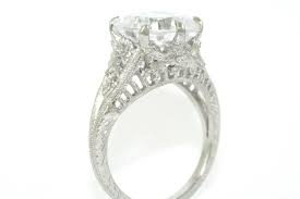 14kt White Gold Floral Design Hand Engraved Engagement Ring ...