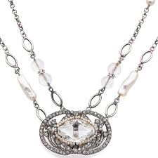 Antique Silver Faux Pearl and Crystal Pendant Double Strand ...