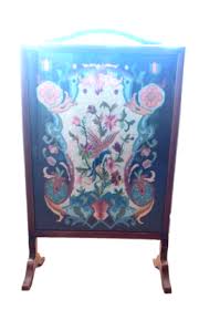 Vintage Brown Wooden Embroidered bird & flower glass covered Tapestry fireguard | eBay UK