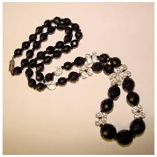Gorgeous ART DECO Era Faceted Black & Crystal Beads Necklace ...