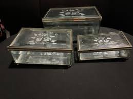 Set of 3 Glass Rectangle Etched Floral Mirrored Nesting ...