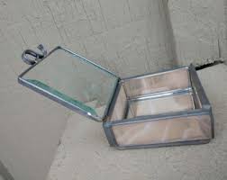 Etched Floral Stained Glass Trinket Box Clear and Pale Pink ...