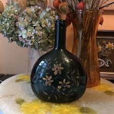 Vintage Green Glass Liquor Bottle with Hand Painted Flowers Shabby Chic | eBay