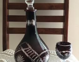 Ruby Red Cut to Clear Bohemian Crystal Decanter With Stopper and One Wine Goblet - Etsy